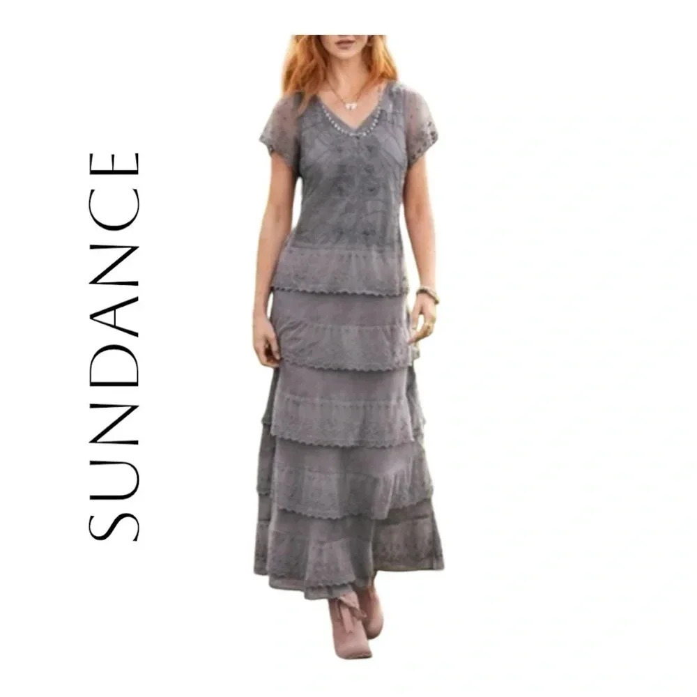 2015. ANTHROPOLOGIE‎ SUNDANCE MISTY ISLIES LINEN FLORAL MIDI DRESS SIZE 12 LACE